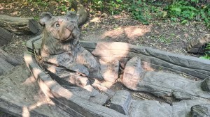 A wooden carved bear